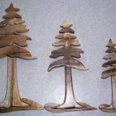 Set of 3 Oregon Myrtlewood Intarsia Trees