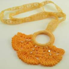 Vintage inspired necklace tangerine orange lace crochet Swarovski crystals