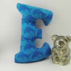 Letter E kids beanbag, blue fish, one of a kind for play or display