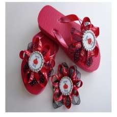 Girls Embellished Flip Flops with Matching Hair Bow