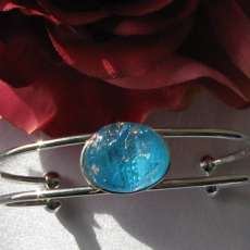 Aqua Fused Glass Silver Cuff Bracelet