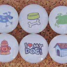A Dog's Life Handmade Decorative Glass Refrigerator Magnets or Push Pins Set of 6