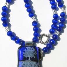 Beautiful Cobalt Fused Glass Beaded Necklace OOAK