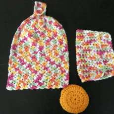 Handmade Crocheted Kitchen Towel Set with Crocheted Nylon Scrubbie