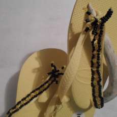 YELLOW and BLACK SANDAL Beaded Flip Flop