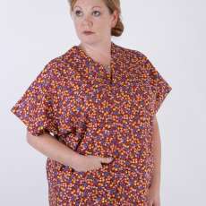 Women's Scrub Top.  Last of the "Tossed Bronze Flowers" Collection. 20% Off