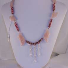Rose Quartz with Pink and Silver Byzantine Necklace