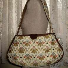 Purse Multi Colored Floral Grid Upholstery with Studs and Chenille Piping