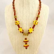 Red and Yellow Lampwork Glass Necklace