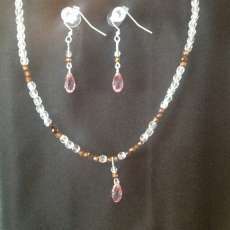 Swarovski pink crystal necklace and earring set