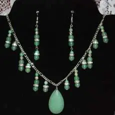 One of a Kind Jade, Swarovski Crystal and Sterling Necklace & Earring Set