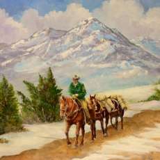 Packin' In, an Original Oil of a Forest Ranger and pack horses in the spring