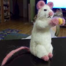 Needle Felted Mouse holding Cheese