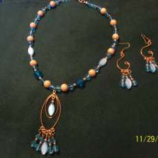 HANDMADE Copper/Turquoise Necklace set with pretty pendant dangle
