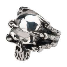 316L Stainless Steel Skull Embraced by Dragon Claws Ring