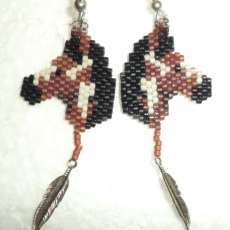 Pinto Horse and feather Beaded Earrings