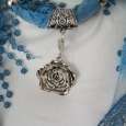 BLUE LACE TRIANGLE SCARF WITH ROSE PENDANT