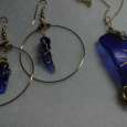 Cobalt Blue Sea Glass Hoop Earring and Pendant Necklace Set Golden