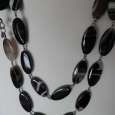 Natural Banded Agate Necklace 36" Chocolate Browns, Creams, Sterling Silver