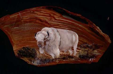 White Buffalo painted on Jasper