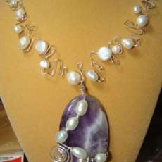 Amethyst, Pearls and Wire Necklace