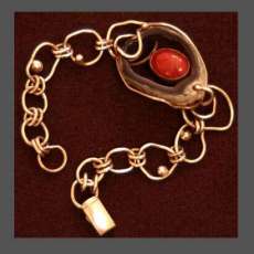 Coral Agate and Silver Bracelet