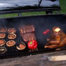 Bill's Smoked Chicken - Sausage stuffed Portabella - Baby Back Ribs