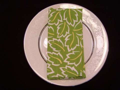 Handmade Linens Green Leaf Print Dinner Napkin