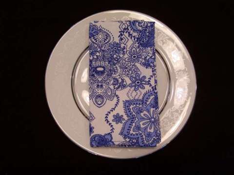 Handmade Linens Blue & White Damask Dinner Napkin