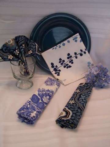 Assortment of Blue Table Linen Fabric Napkins