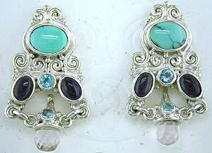 earrings w/ multi stones and blue topaz briolettes