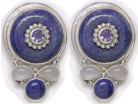 lapis, moonstone and blue topaz clip earrings