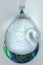 hand carved white fiiber optic swan w/ paua