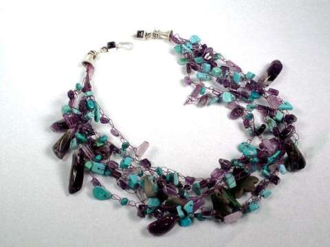 Amerhyst and Turquoise wire weave necklace
