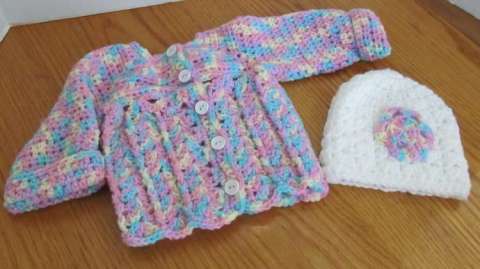 Crochet Multi color Sweater and Hat set