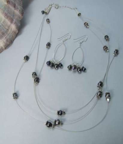 Black Pearl & Silver Illusion necklace