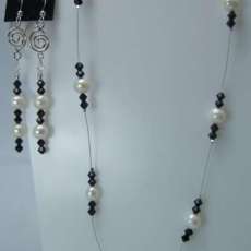 Crystal & Pearl Illusion Necklace and Earrings