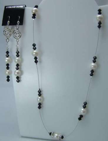 Crystal & Pearl Illusion Necklace and Earrings