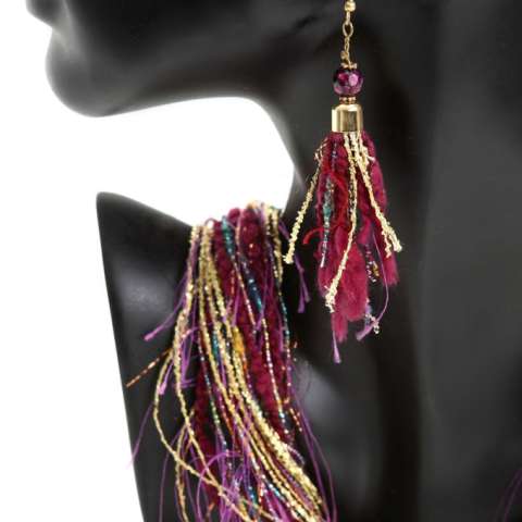 Zoom-in view of my Fiber Earring & Fiber Necklace