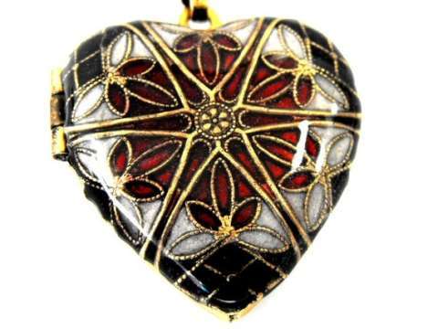 Deep Red filigee  heart locket