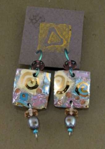 Square Dangles with Pearls in Aqua-Multi