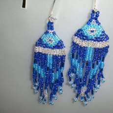 blue & silver bugle and seed bead earrings