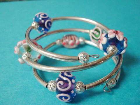 Lampwork Glass Beaded Coil Bracelet