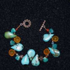 Turquoise and Lemon Quartz bracelet, sterling Silver beads and clasp