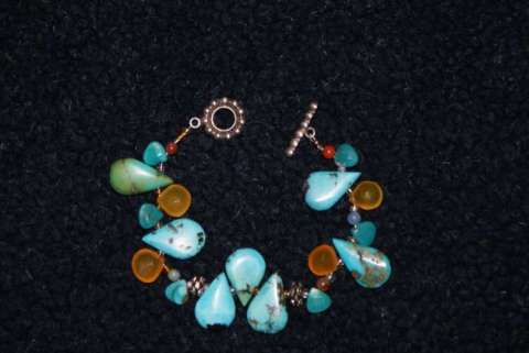 Turquoise and Lemon Quartz bracelet, sterling Silver beads and clasp