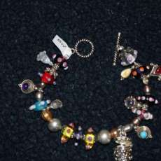 Multi-color Glass Lampwork Beads and Silver charms w/semi-precious stones