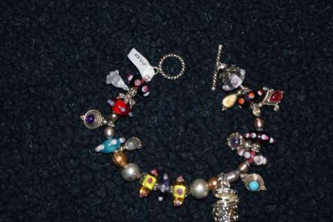 Multi-color Glass Lampwork Beads and Silver charms w/semi-precious stones
