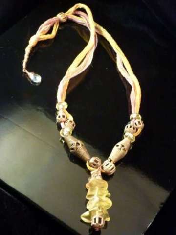 Amber, Bronze and Silk Necklace