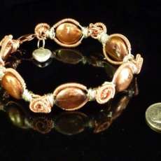 Coiled Copper, Sterling Silver and Coin Pearl Bracelet