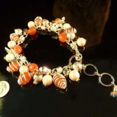 Coiled Silver Wire and Carnelian Charm Bracelet